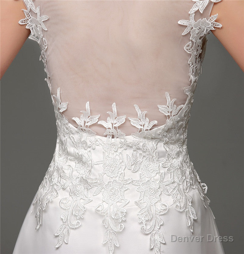 Tulle V-neck Illusion Back Wedding Dresses With Lace Bodice