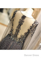Tulle V-Neck Long Sleeve A-Line Prom Dresses With Beadings