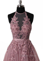 Tulle Wisteria Prom Dresses A Line Scoop Neck Court Train With Appliqued
