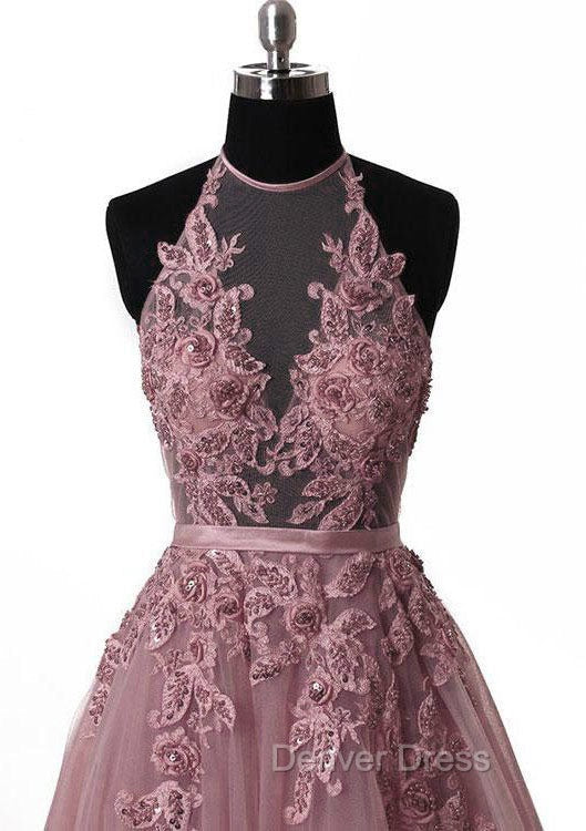 Tulle Wisteria Prom Dresses A Line Scoop Neck Court Train With Appliqued