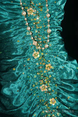Turqoise Mermaid Halter Satin Beaded Long Prom Dress Retro V-Neck Rhinestone Evening Gown