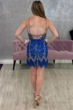 Turquoise Sequined Homecoming Dresses With Fringes