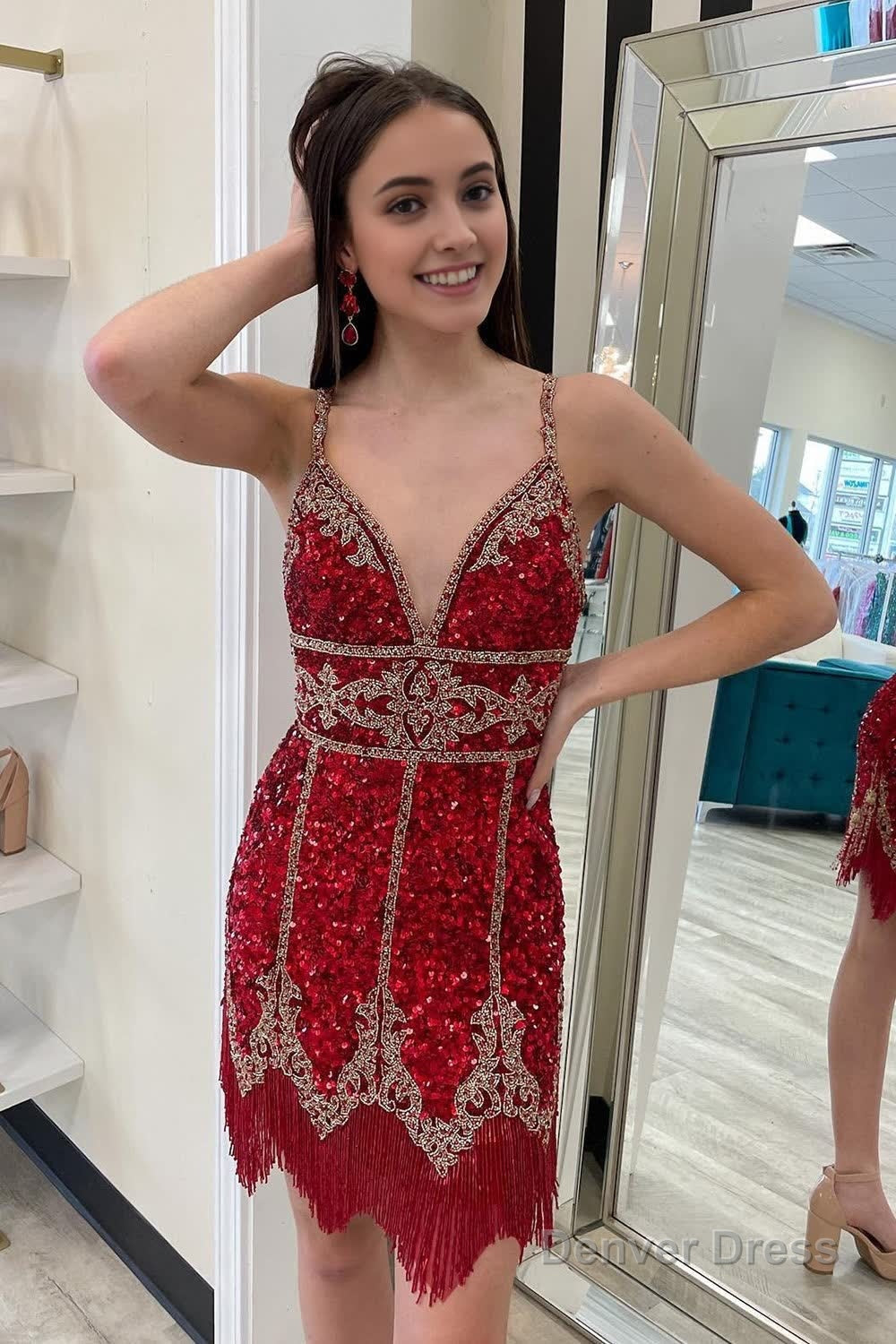 Turquoise Sequined Homecoming Dresses With Fringes