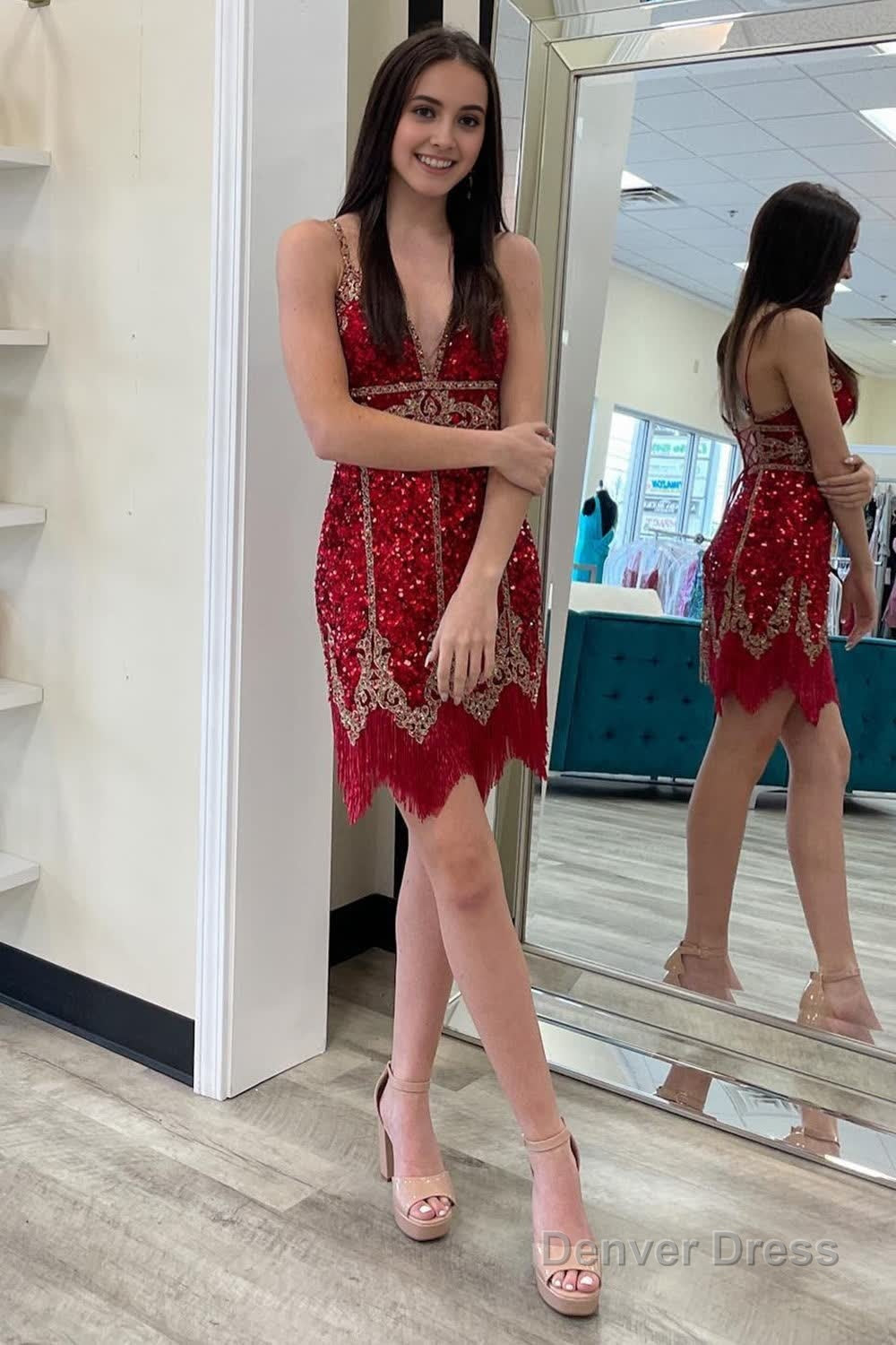 Turquoise Sequined Homecoming Dresses With Fringes