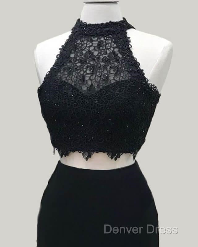 Two Piece Black Homecoming Dresses Lace Crop Top