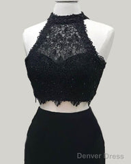 Two Piece Black Homecoming Dress Lace Crop Top