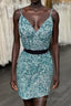 Two Piece Blue Sequins Tight Homecoming Dress,Sparkly Cocktail Prom Dresses