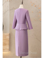 Two Piece Cocktail Dress Elegant Dress Wedding Prom Tea Length Long Sleeve V Neck Satin Mother Of The Bride Dresses