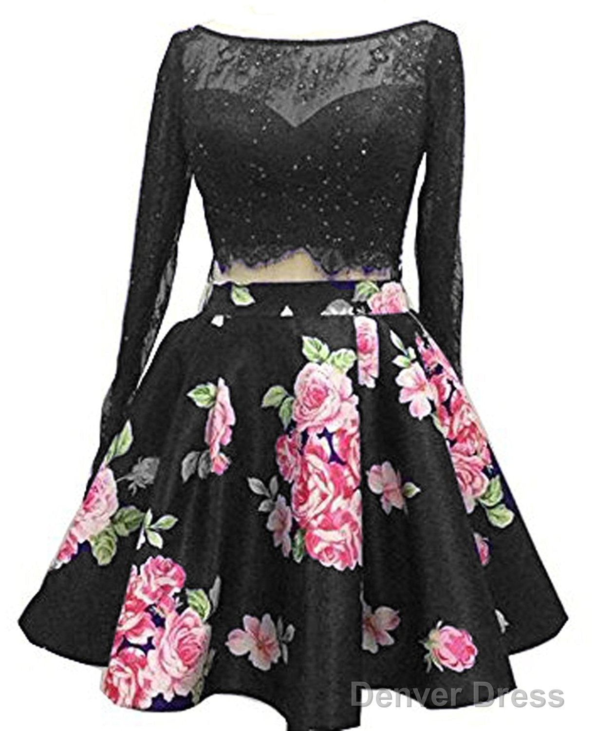 Two Piece Floral Cocktail Prom Dresses Main image