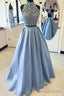 Two Piece High Satin Floor-Length Criss-Cross Straps Appliques Prom Dress