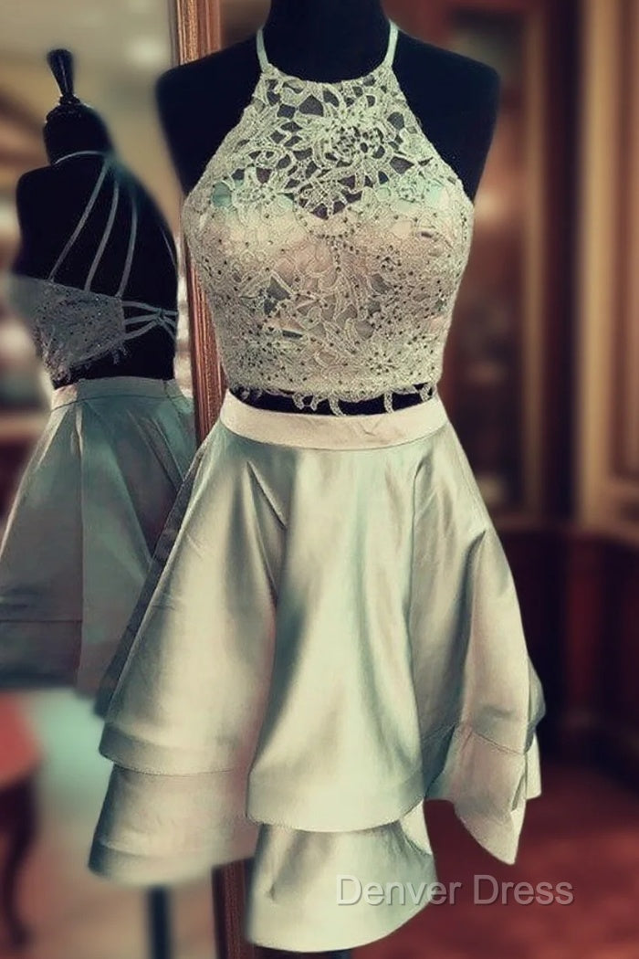 Two Piece Homecoming Dresses Lace Crop Open Back Main image