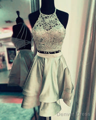 Two Piece Homecoming Dresses Lace Crop Open Back