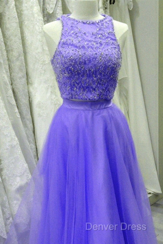 Two Piece Lavender Prom Dresses Lace Crop Secondary image