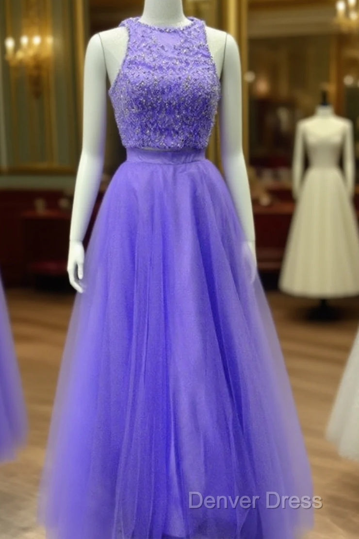 Two Piece Lavender Prom Dresses Lace Crop Main image