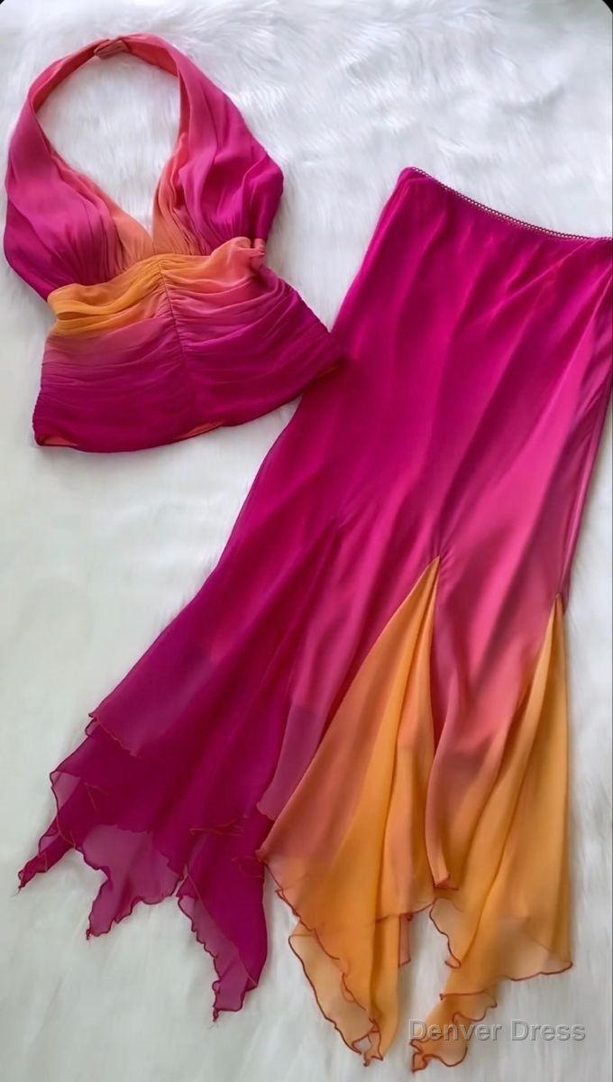 Two Piece Long Prom Dress, New Prom Dresses