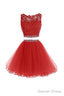 Two Piece Red Homecoming Dress Short Prom Dresses With Beading