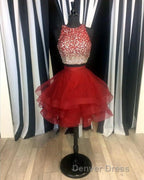 Two Piece Ruffles Ball Gowns Homecoming Dress,Navy Blue Semi Prom Dresses