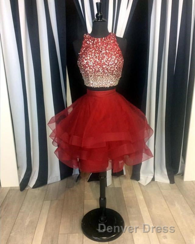 Two Piece Ruffles Ball Gowns Homecoming Dress,Navy Blue Semi Prom Dresses