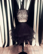 Two Piece Ruffles Ball Gown Homecoming Dresses,Navy Blue Semi Formal Dresses