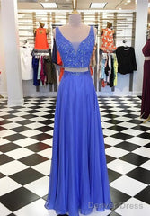 Two Pieces Beading Long Prom Dress,Prom Dresses,Pageant Dress,Evening Dress,Ball Dance Dresses,Graduation School Party Gown