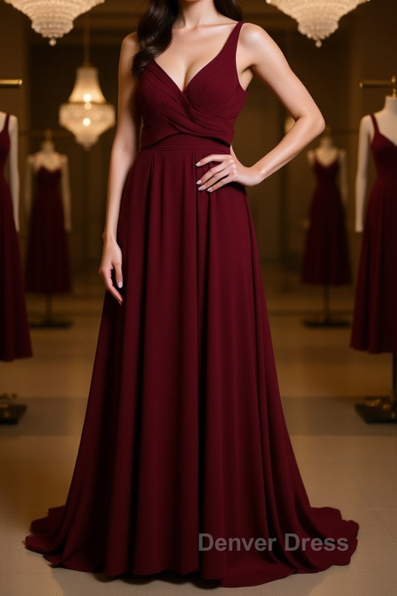 Two Pieces Burgundy Long Prom Dress, Dark Wine Red 2 Pieces Long Prom Bridesmaid Dresses