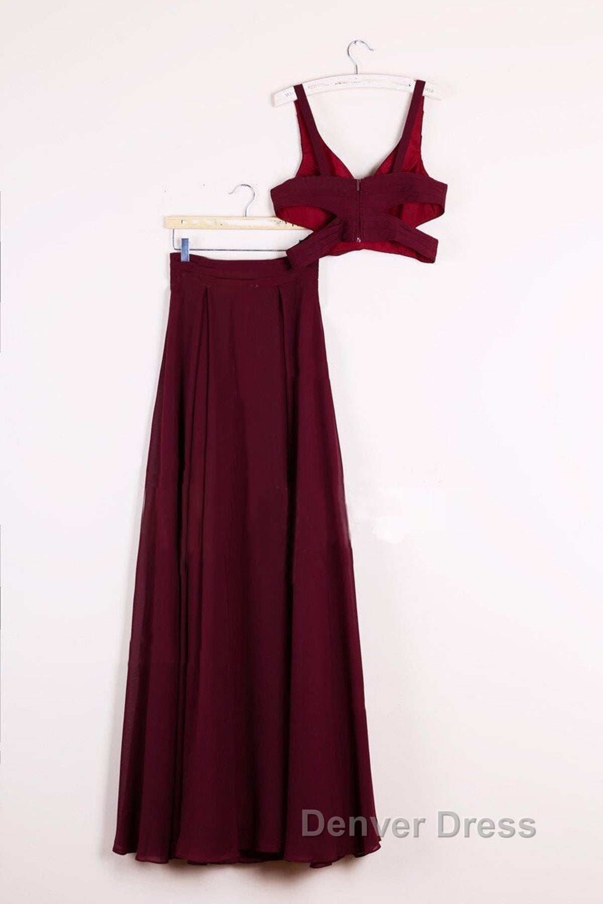 Two Pieces Burgundy Long Prom Dress, Dark Wine Red 2 Pieces Long Prom Bridesmaid Dresses Secondary image