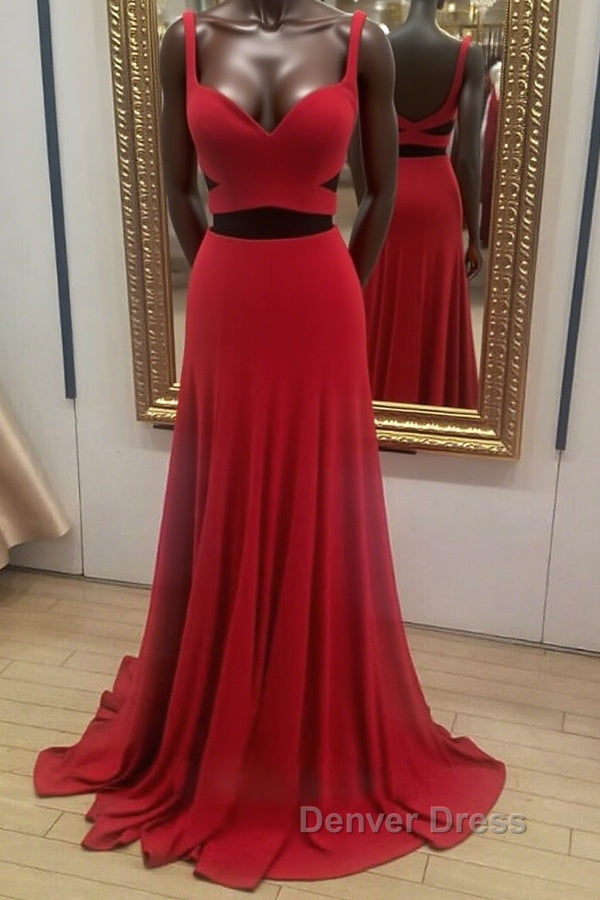 Two Pieces Red Long Prom Dress, 2 Pieces Red Long Prom Dresses