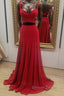 Two Pieces Red Long Prom Dress, 2 Pieces Red Long Prom Dresses