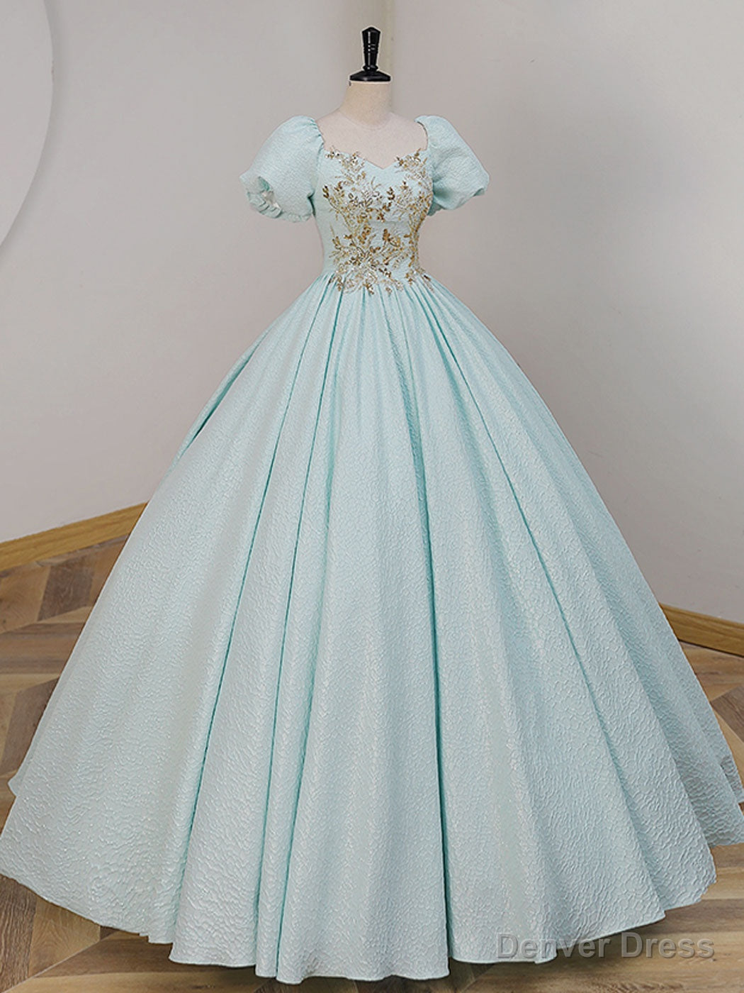 Unique A Line Satin Lace Long Prom Dress, Blue Satin Sweet 16 Dresses