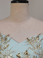 Unique A Line Satin Lace Long Prom Dress, Blue Satin Sweet 16 Dresses
