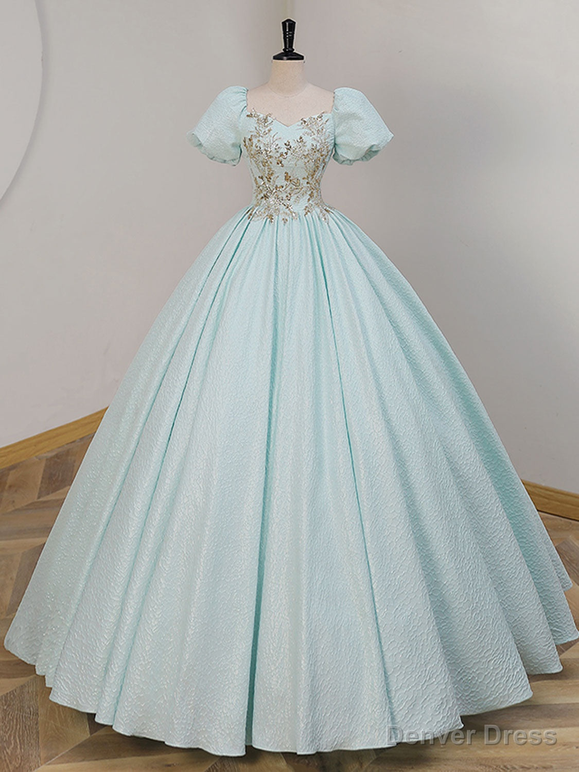 Unique A Line Satin Lace Long Prom Dress, Blue Satin Sweet 16 Dresses