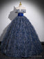 Unique A Line Shiny Sequin Blue Long Prom Gowns, Blue Long Prom Dresses