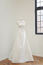 Unique A Line Strapless Satin White Wedding Dress Brides Dresses