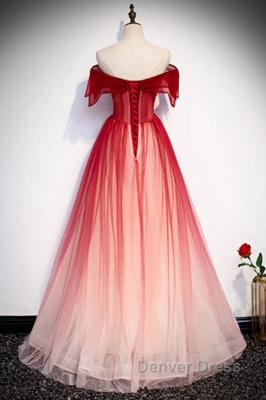 Unique And Beautiful Gradient Red Off Shoulder Short Sleeved Beaded Prom Dress Gradient Red A Line Princess Strapless Backless Strap And Ground Length Prom Dresses