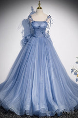 Unique And Elegant Sky Blue Decal Thin Shoulder Strap Off The Shoulder Ball Dress Sky Blue A-Shaped/Princess Bow Sleeveless Backless Lace Up And Floor Length Style