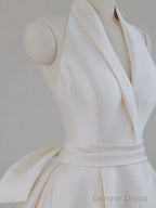 Unique Ball Gown Halter Neckline Satin Pleats White Wedding Dresses
