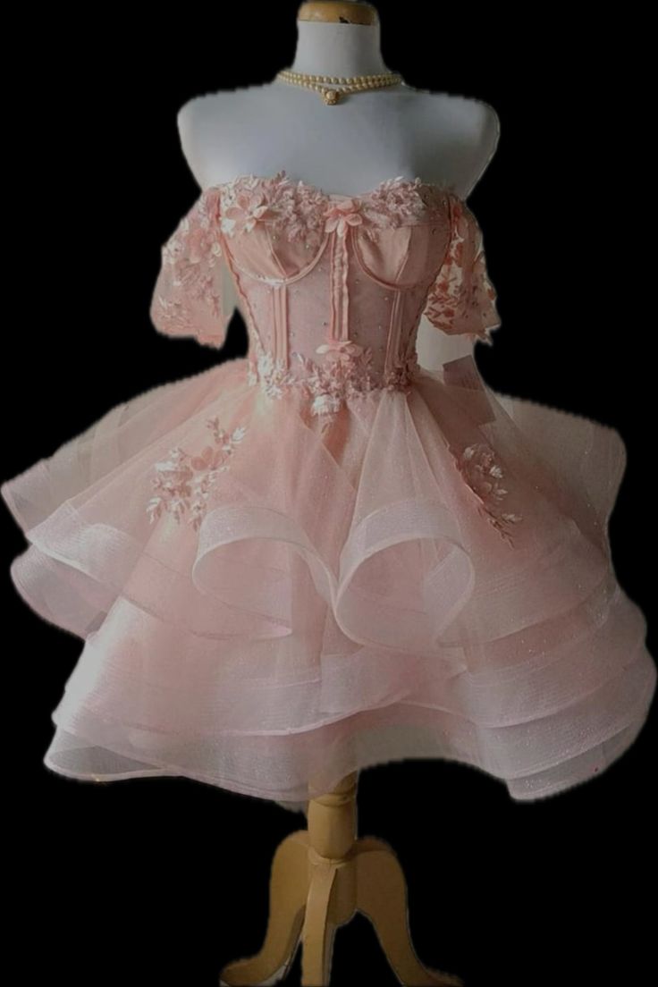 Unique Ball Gowns Off The Shoulder Blush Pink Lace Prom Homecoming Dress 8Th Grad Dance Graduation Dress Short Hoco Dresses Main image