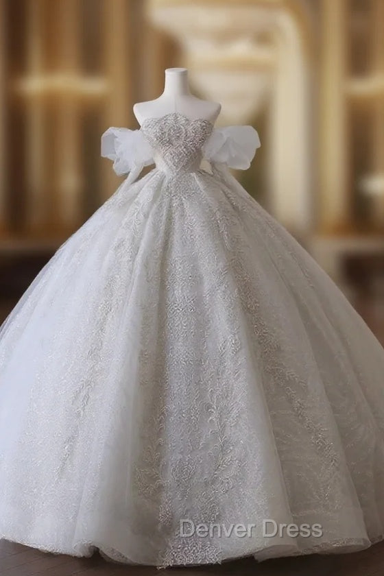 Unique Ball Gowns Off The Shoulder Lace Long Sleeves Wedding Dress Brides Dresses Main image