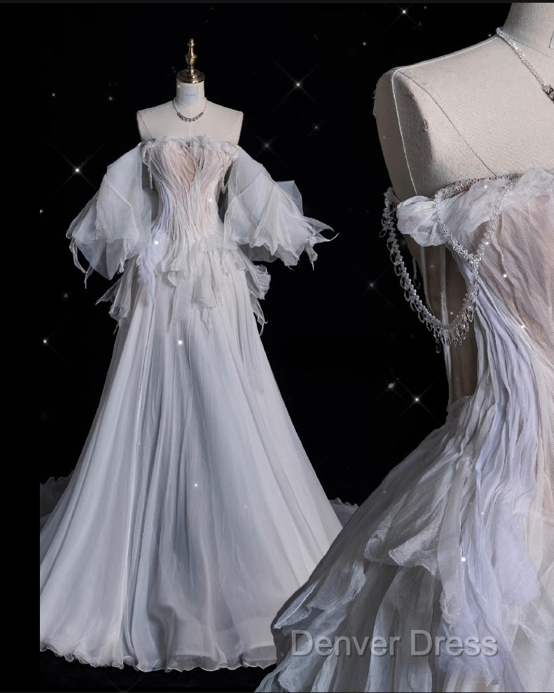 Unique Ball Gown Off The Shoulder Long Tulle White Wedding Dresses Brides Dresses