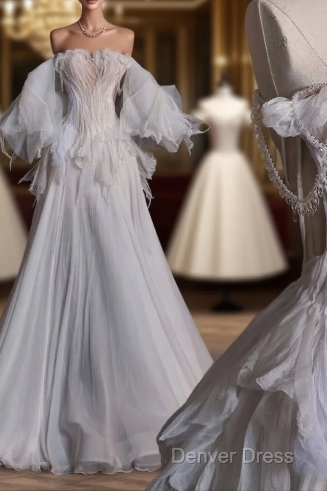 Unique Ball Gown Off The Shoulder Long Tulle White Wedding Dresses Brides Dresses Main image