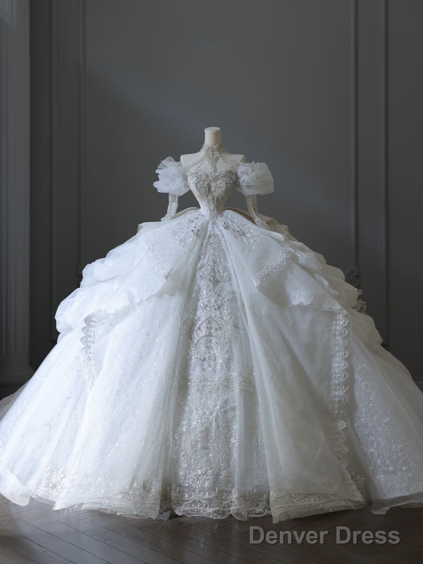 Unique Ball Gown Off The Shoulder Sequin Long Sleeves Wedding Dresses Brides Dress Main image