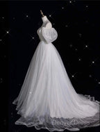 Unique Ball Gowns Off The Shoulder Sequin Short Sleeves White Wedding Dress Brides Dresses