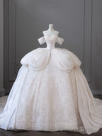 Unique Ball Gowns Off The Shoulder Tulle White Long Wedding Dress Brides Dresses
