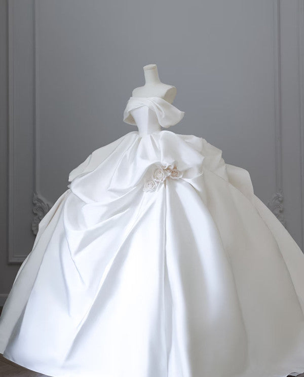 Unique Ball Gowns Strapless Off The Shoulder Satin Long Wedding Dress Brides Dresses Secondary image