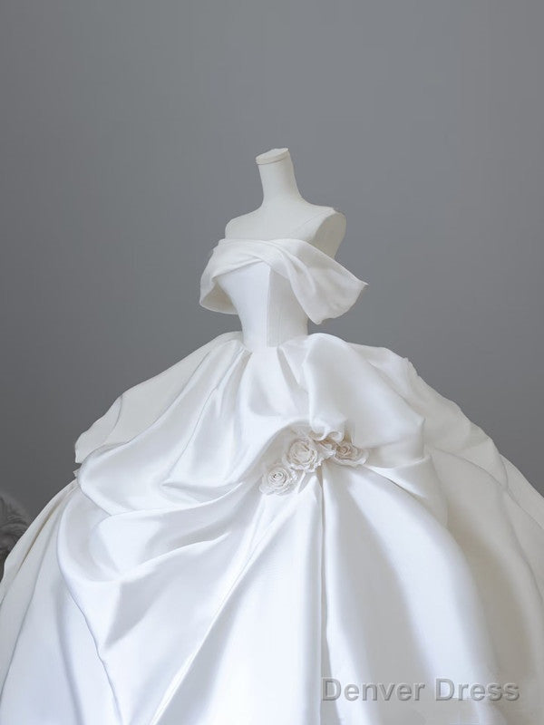 Unique Ball Gowns Strapless Off The Shoulder Satin Long Wedding Dress Brides Dresses