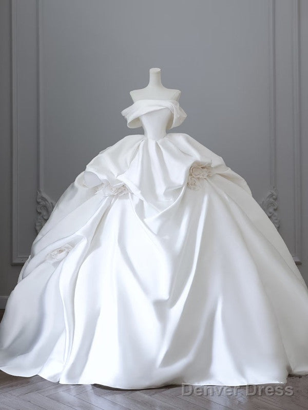Unique Ball Gowns Strapless Off The Shoulder Satin Long Wedding Dress Brides Dresses