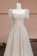 Unique Ball Gown Strapless Short Sleeves Long Wedding Dresses