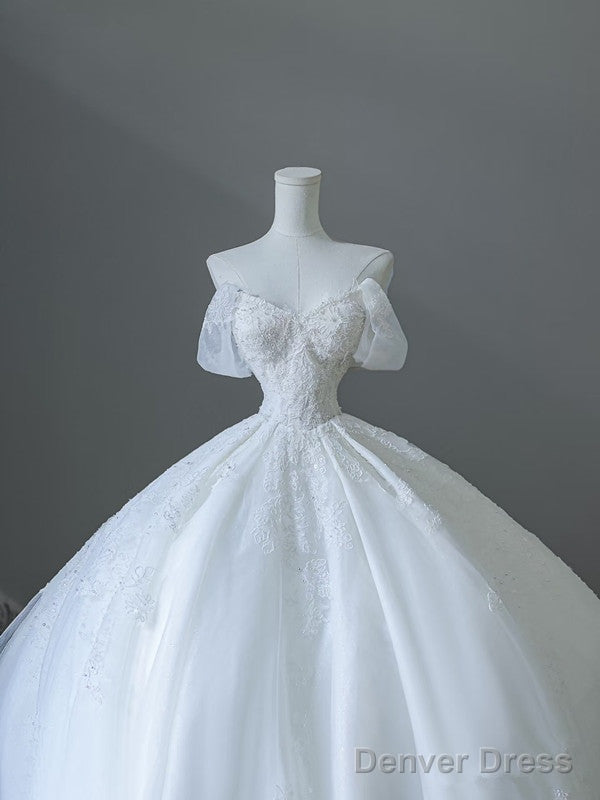 Unique Ball Gowns Strapless Tulle White Long Off The Shoulder Wedding Dress Brides Dresses