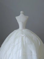 Unique Ball Gowns Strapless Tulle White Long Wedding Dress Brides Dresses
