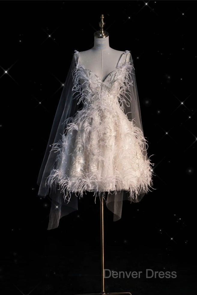 Unique Ball Gowns Straps Sequin Short White Wedding Dress Brides Dresses Secondary image